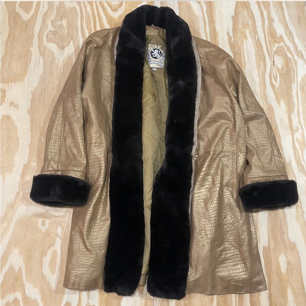 VTG OTA (Outertown) Penny Lane Coat – Metallic Leather, Faux Fur Trim